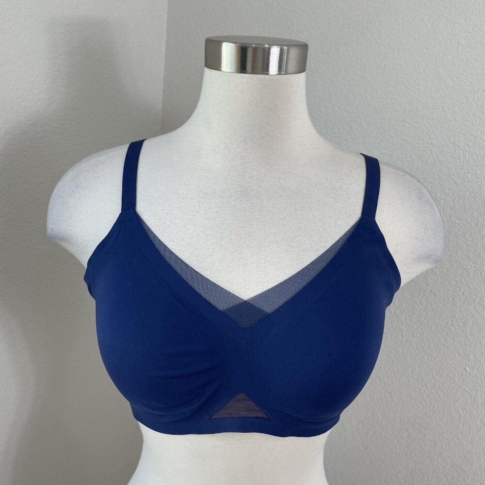 Honeylove Bra Womens Large 38B/C Navy‎ Blue Crossover Wireless Adjustable Straps